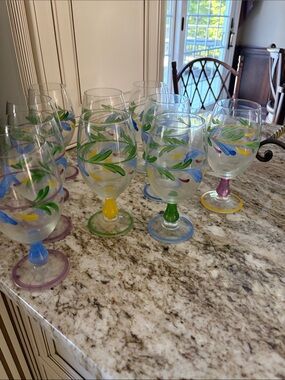Lenox Hand-Painted Poppies on Blue Goblets - 10 - will sell separately